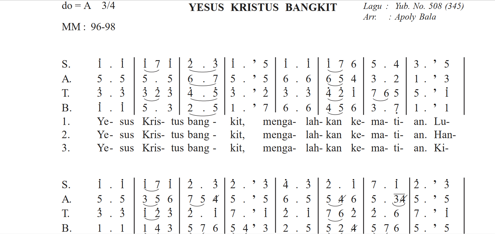 Yesus Kristus Bangkit - Arr.Apoly Bala (Yub. No.508)